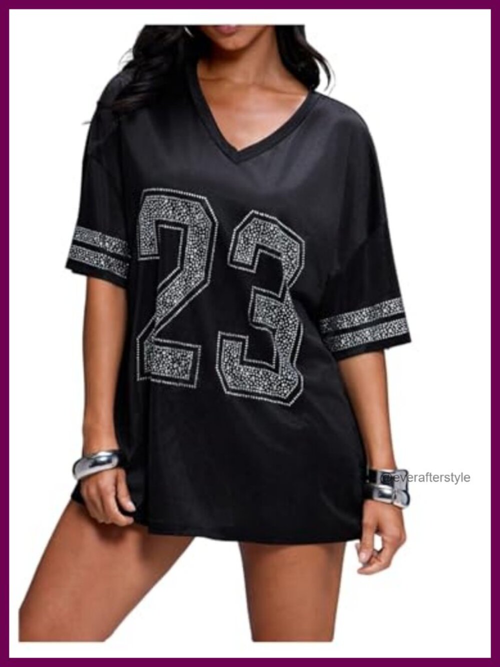 Rhinestone Number Graphic V-Neck Loose Fit Half Sleeve Jersey Tee Streetwear Top